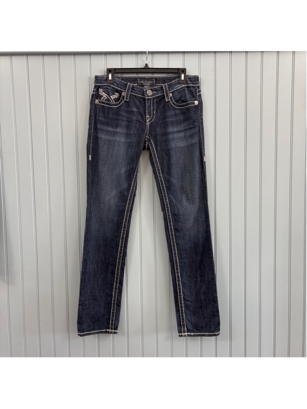 Women's Big Star Straight Leg Jeans 28 Blue with White Stitching